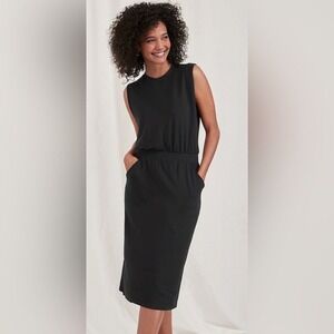Garnet Hill Dress Sleeveless Cinch-Waist Black‎ Tencel Stretch Size L